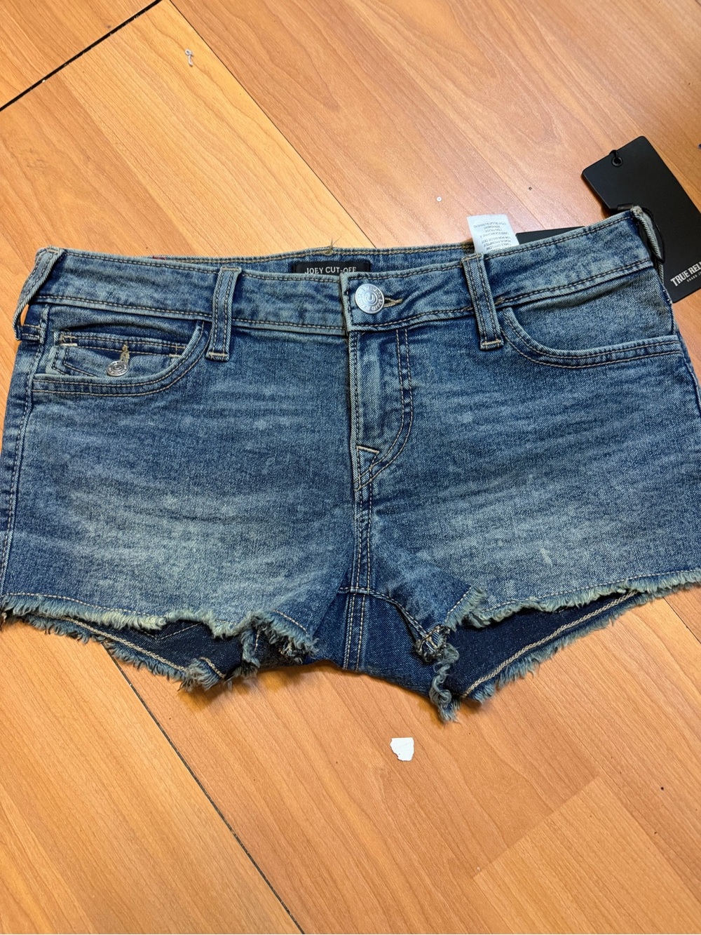 True Religion Distressed Blue Denim Cutoff Shorts